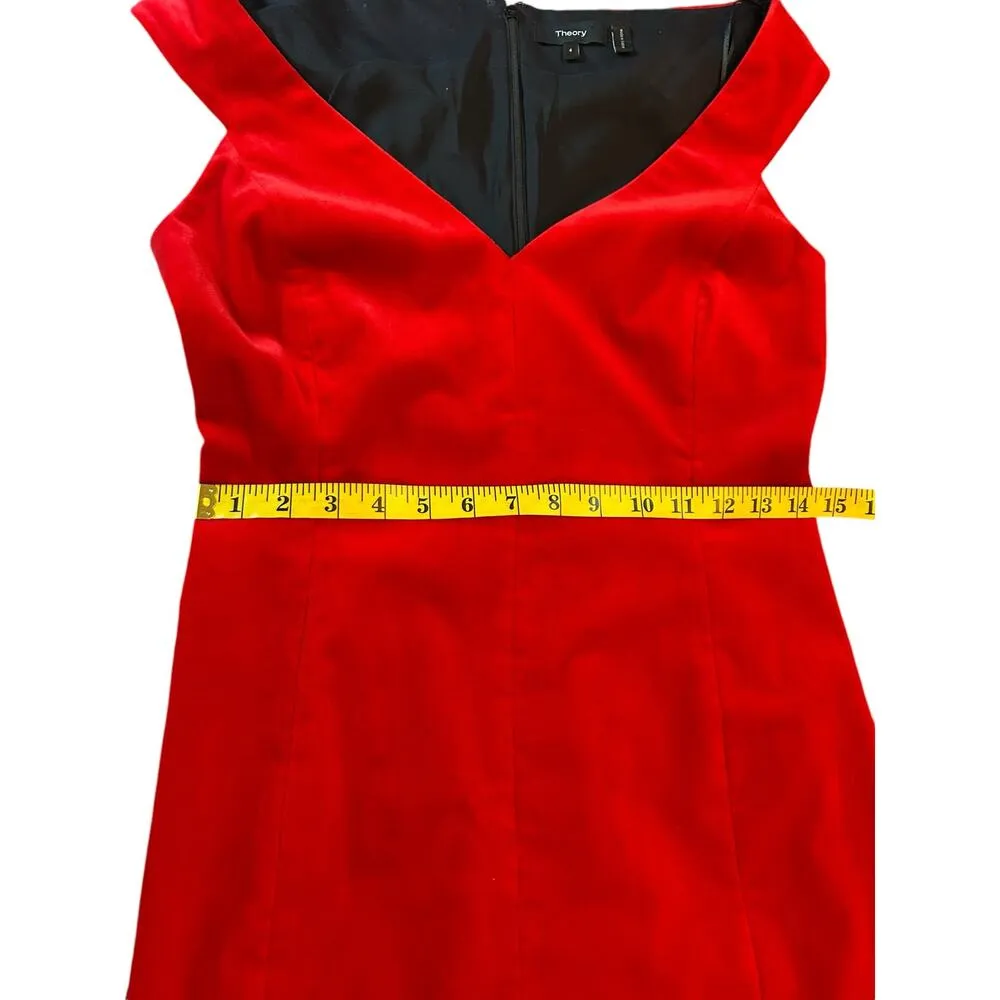 Theory Red Velvet Sleeveless Off Shoulder Dress - Size 4 - Image 6