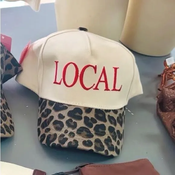 LOCAL Embroidered Trucker Hat, Leopard Print Brim White - Image 4