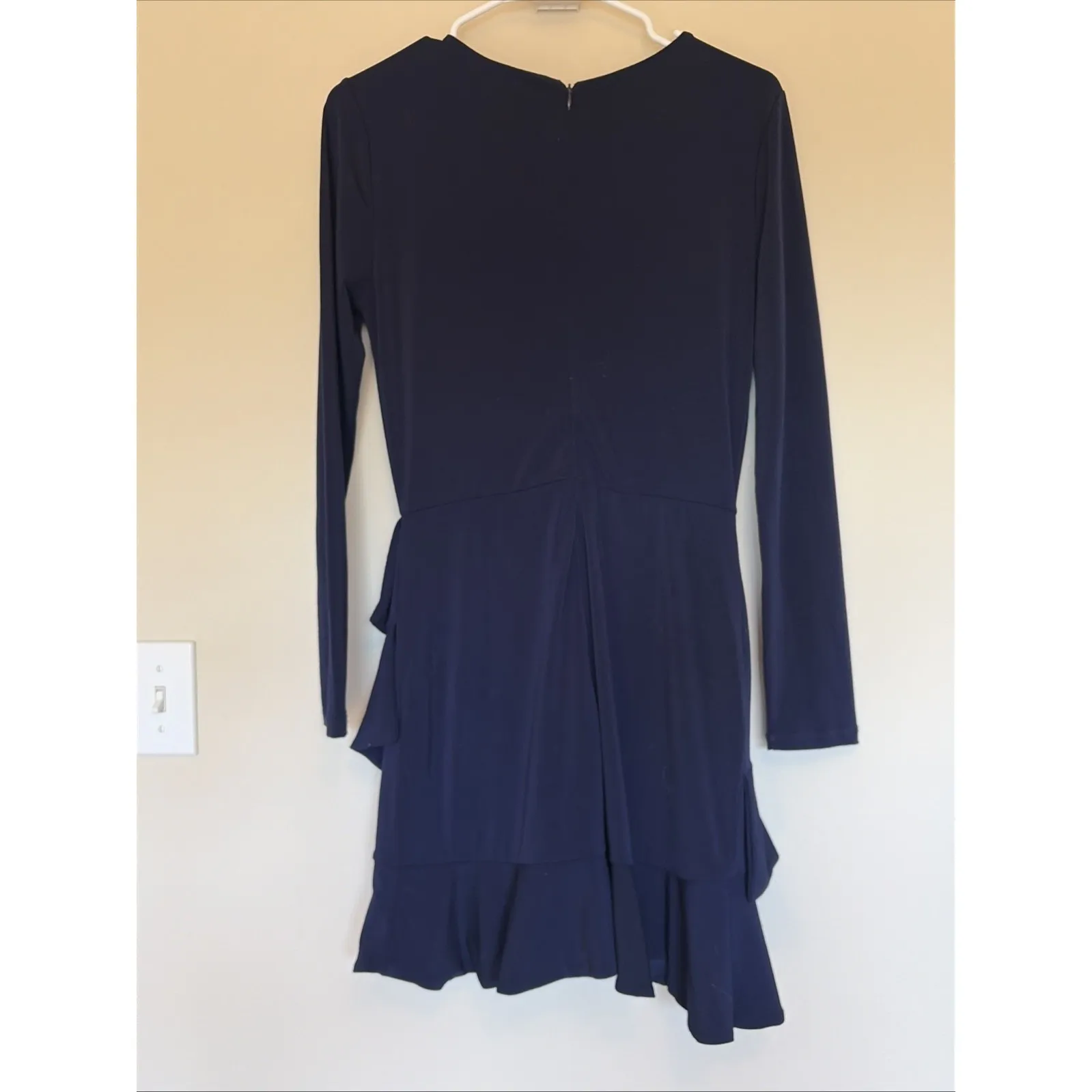 NBD Revolve Navy Blue Lace Up Long Sleeved Asymmetrical Tiered Ruffle Dress Med - Image 5