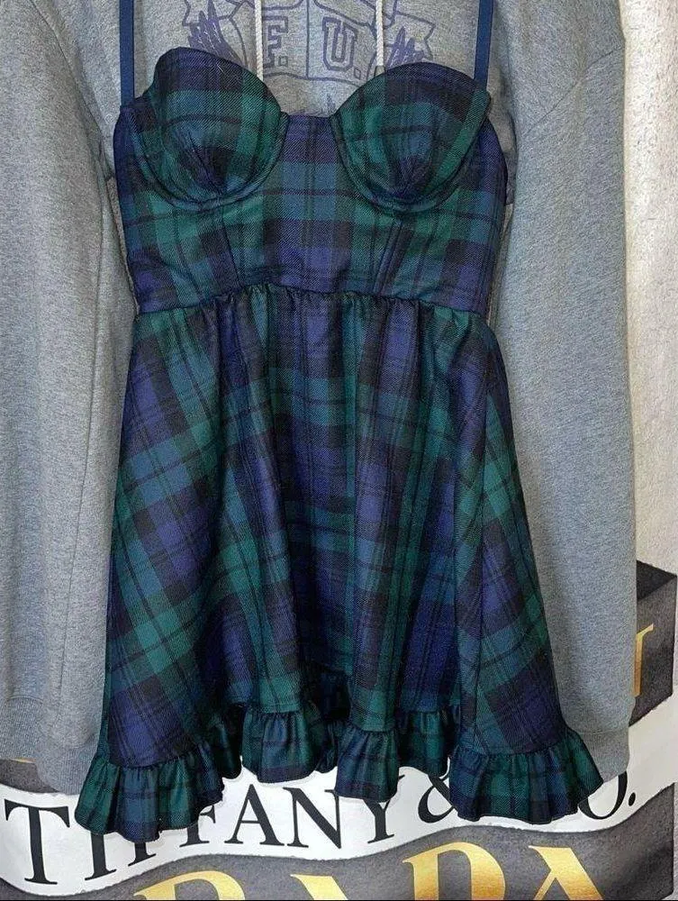 Fenty x Puma Sweatshirt w/ Mini Tartan Plaid Dress in Charcoal - Image 13