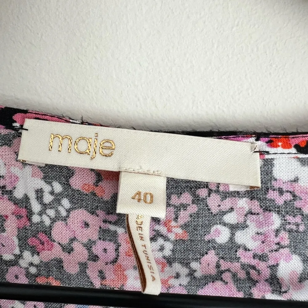 Maje Rayemi Floral Print Woven Midi Dress asymmetric faux wrap smock L - Image 4