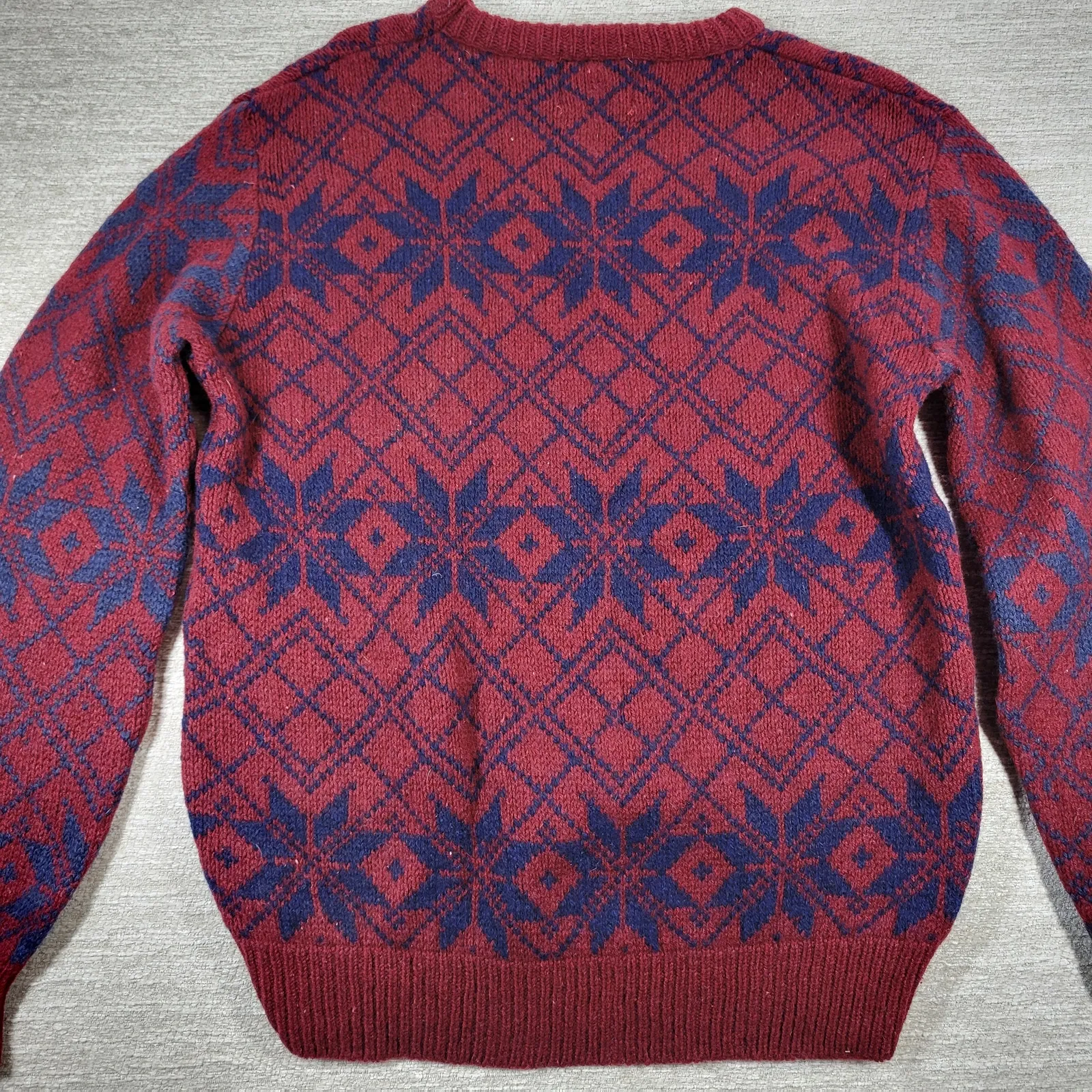 Royal North Mills Outfitters Wool Sweater Nordic Snowflake Red Blue USA Made L Size L - Image 11