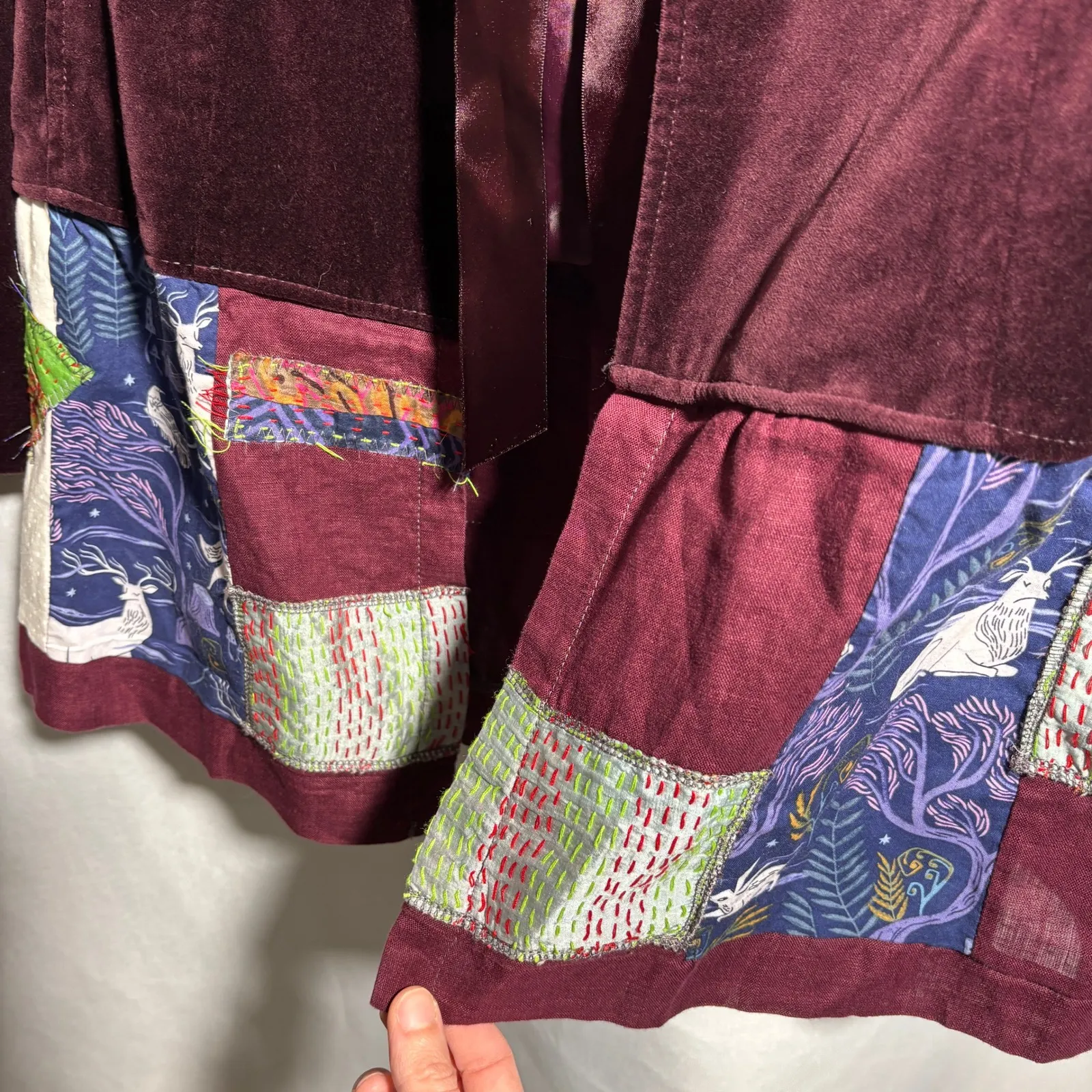 Beth Peterson Velvet Patchwork Blazer Jacket Womens 10 Burgundy Boho Holiday Purple - Image 5