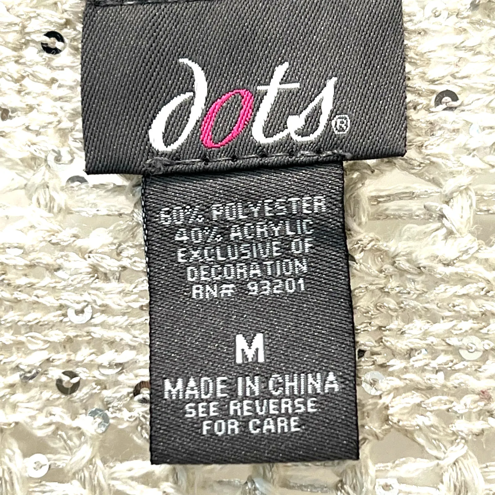 Dots Crochet Open Knit Sweater Cream Silver Sequins Size Medium - Image 8