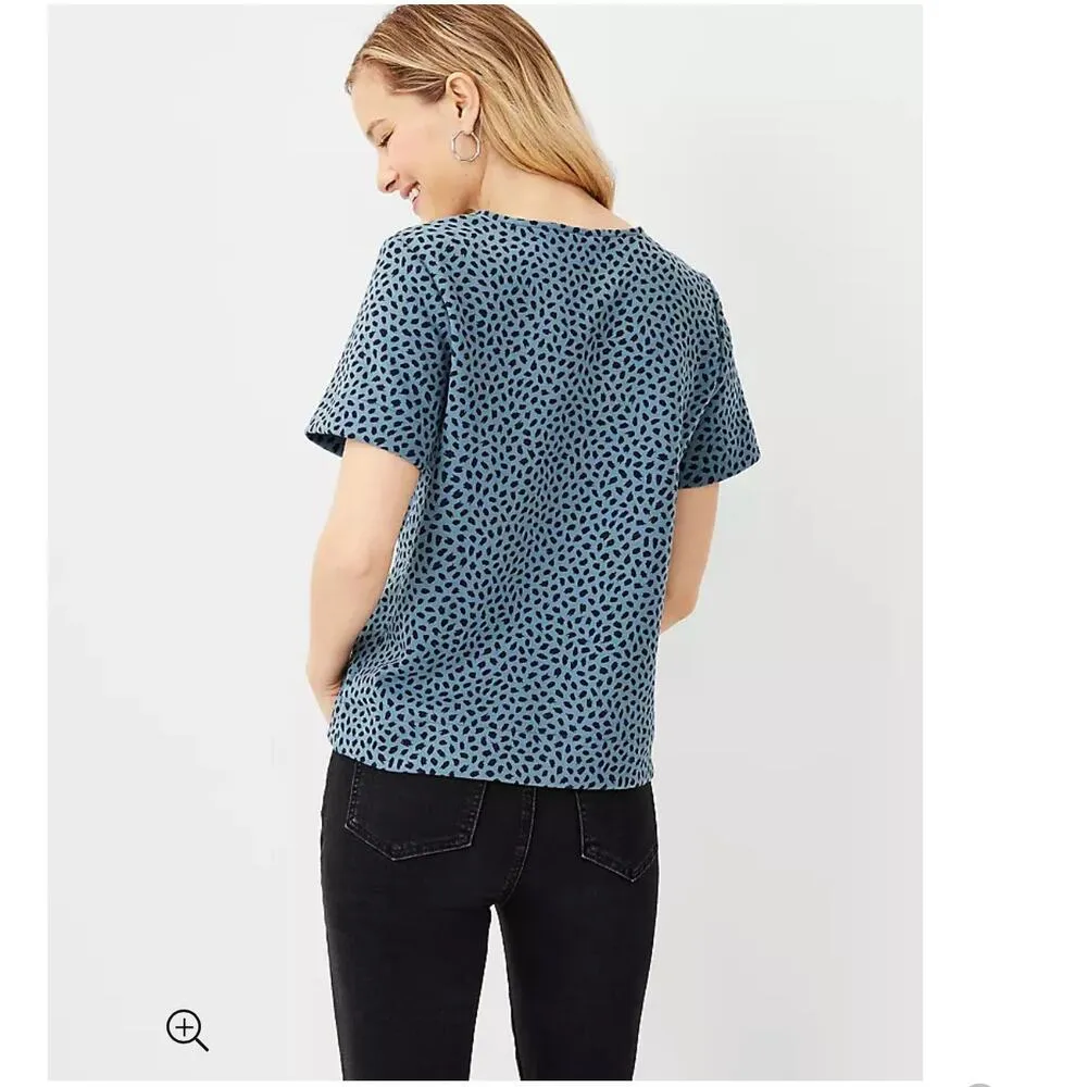 Ann Taylor black blue animal print crew neck short sleeve casual stretch T-shirt - Image 7