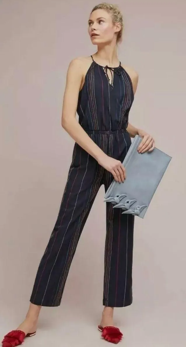 Dolan Blue Striped Halter Crop Pant One Piece Jumpsuit XS - Image 7