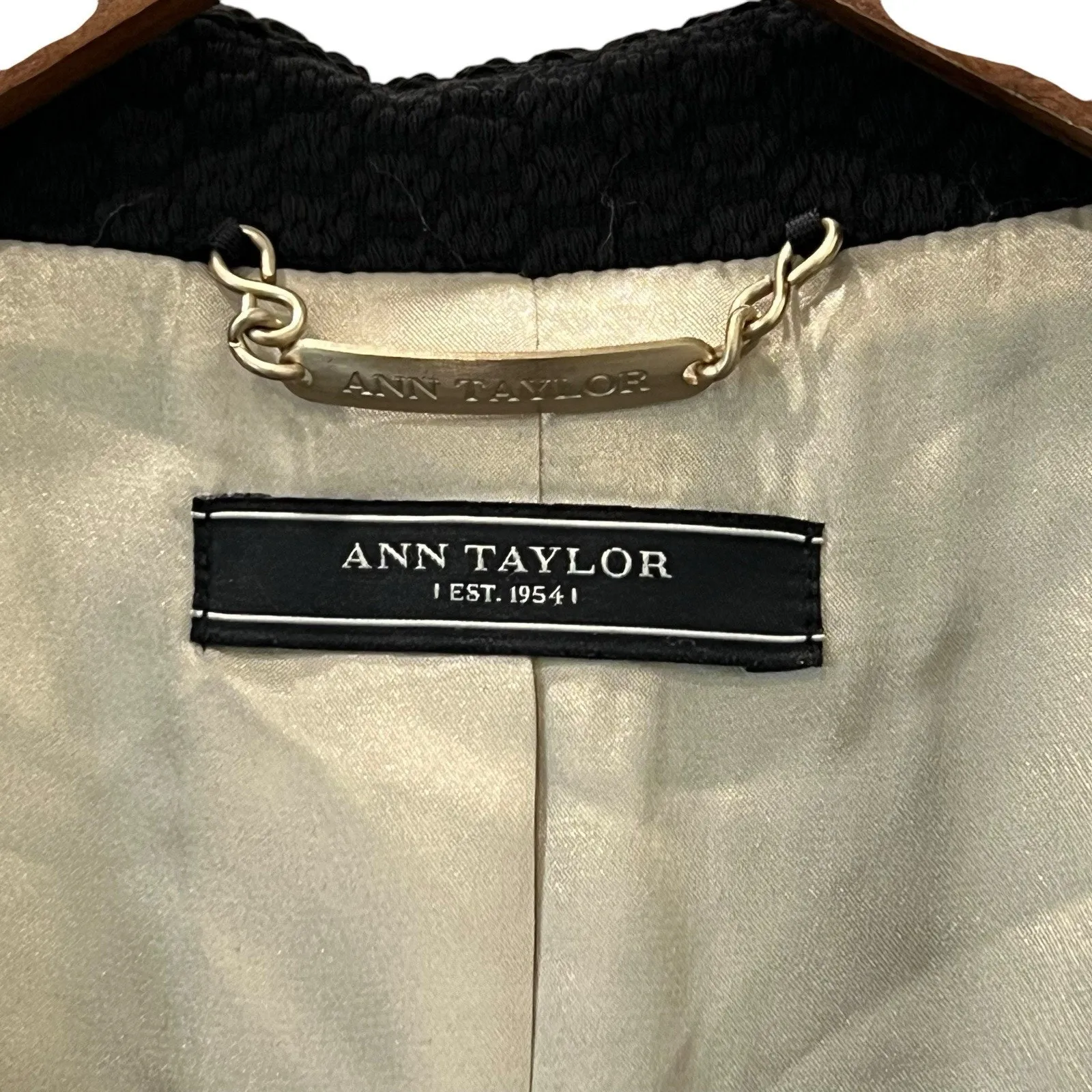 Ann Taylor Womens Suit Jacket Blazer Black Patterned Fabric Size Medium - Image 7