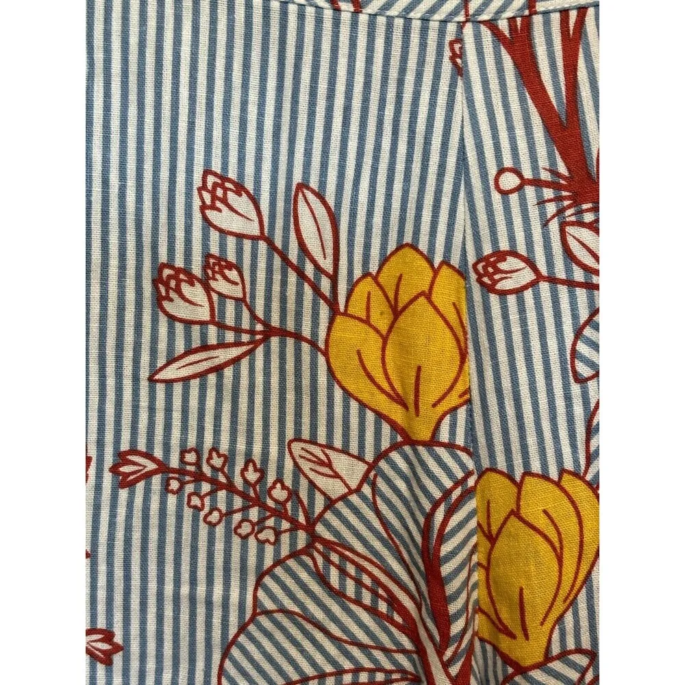 For Cynthia Linen Viscose Blend Wide Leg Ankle Pants Size Medium Blue Striped - Image 3