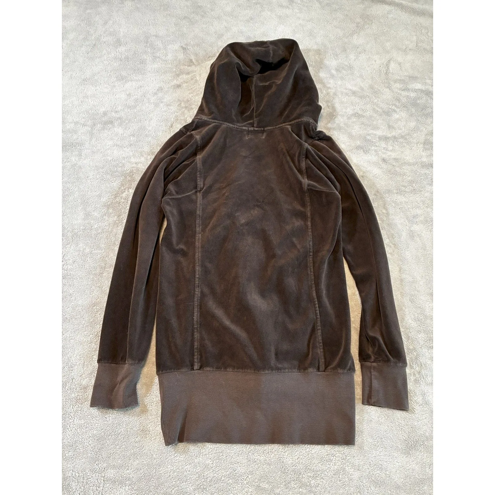 Juicy Couture Vintage Velour Zip Hoodie Brown Y2K Long Tracksuit Medium - Image 5