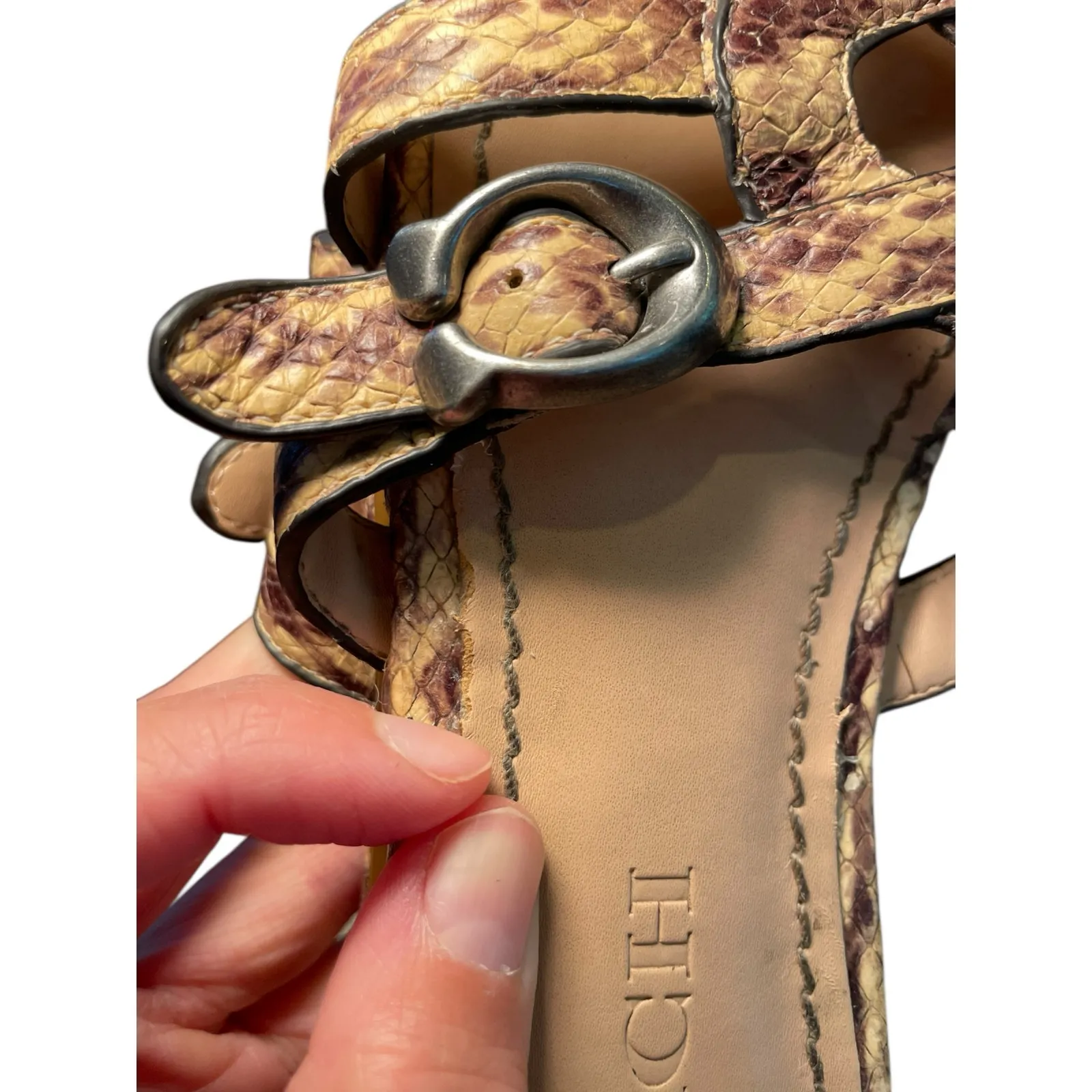 Coach Women 6‎ Kennedy Leather Snakeskin Slide Sandals Brown & Silver Monogram C - Image 11