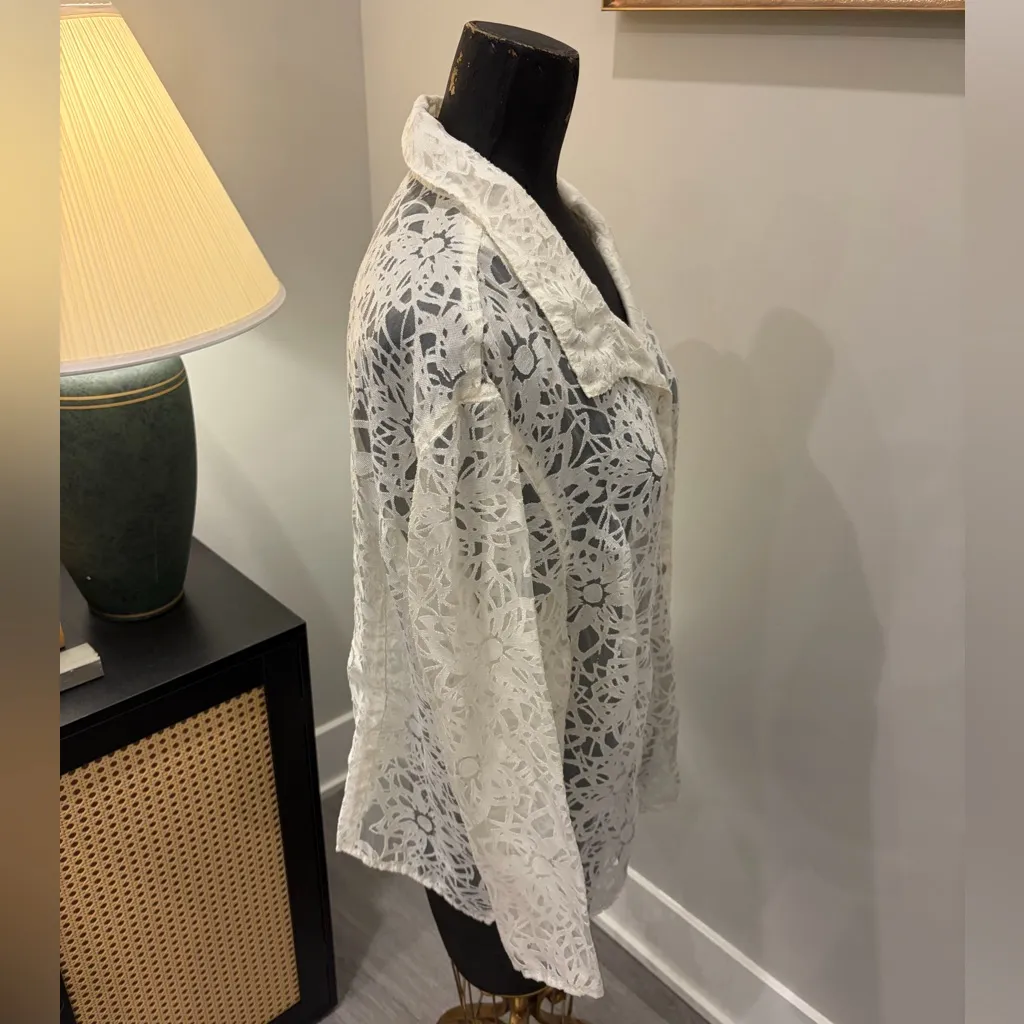 Cut Loose Elegant Quiet Luxury Old Money Cream Lace Mesh Button - Image 5