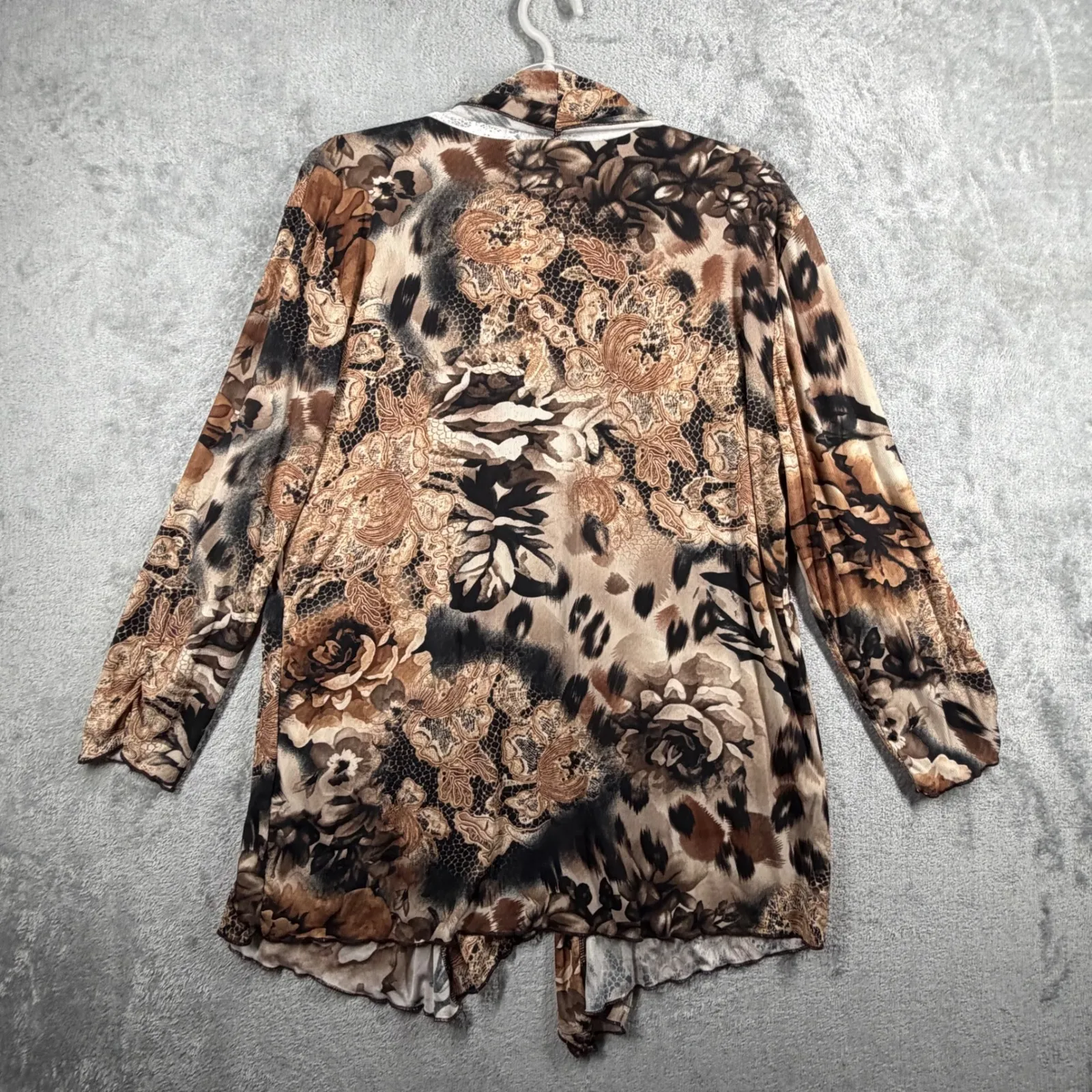 Dressbarn Cardigan XL Mixed Animal Floral Print Open Shrug Duster Layering Cozy - Image 3