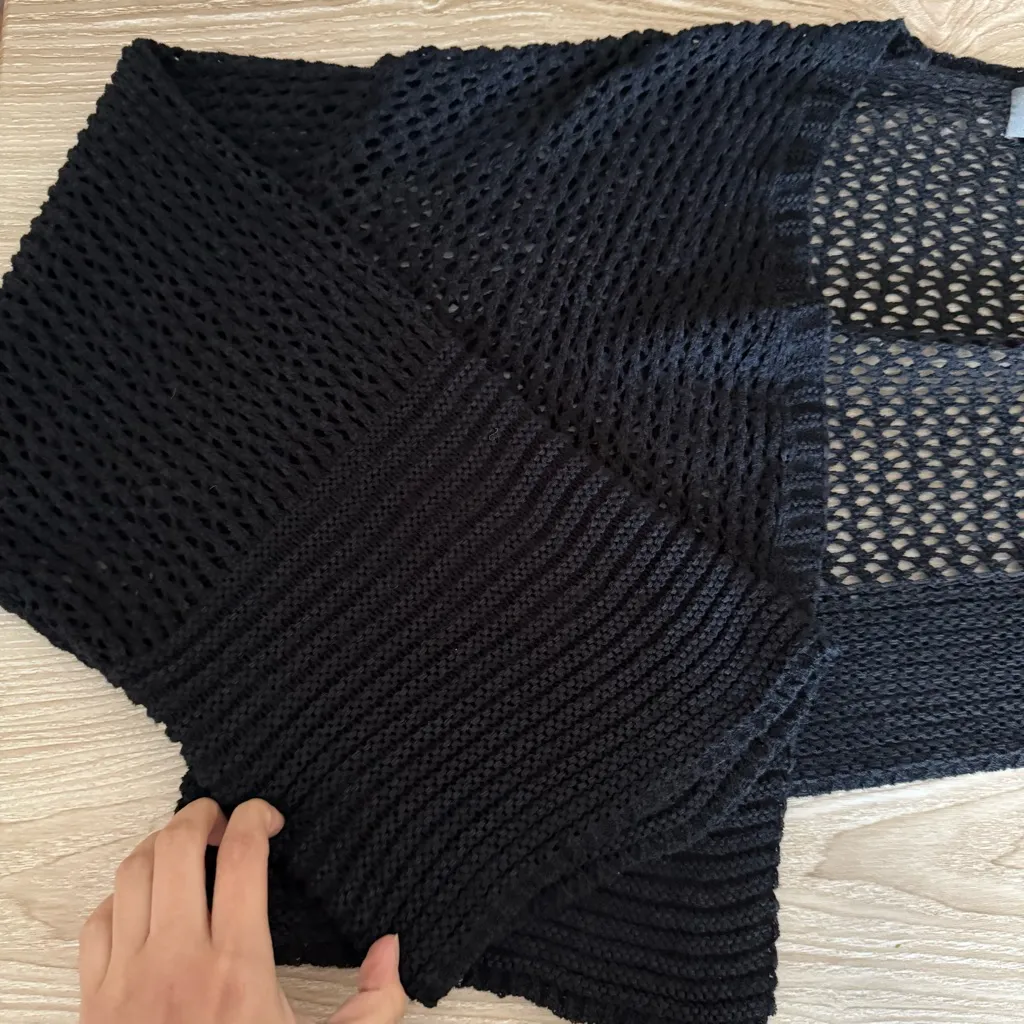 Anthropologie OS Black Crop Cardigan Knit Bell Sleeve Oversized Beach Grunge - Image 9