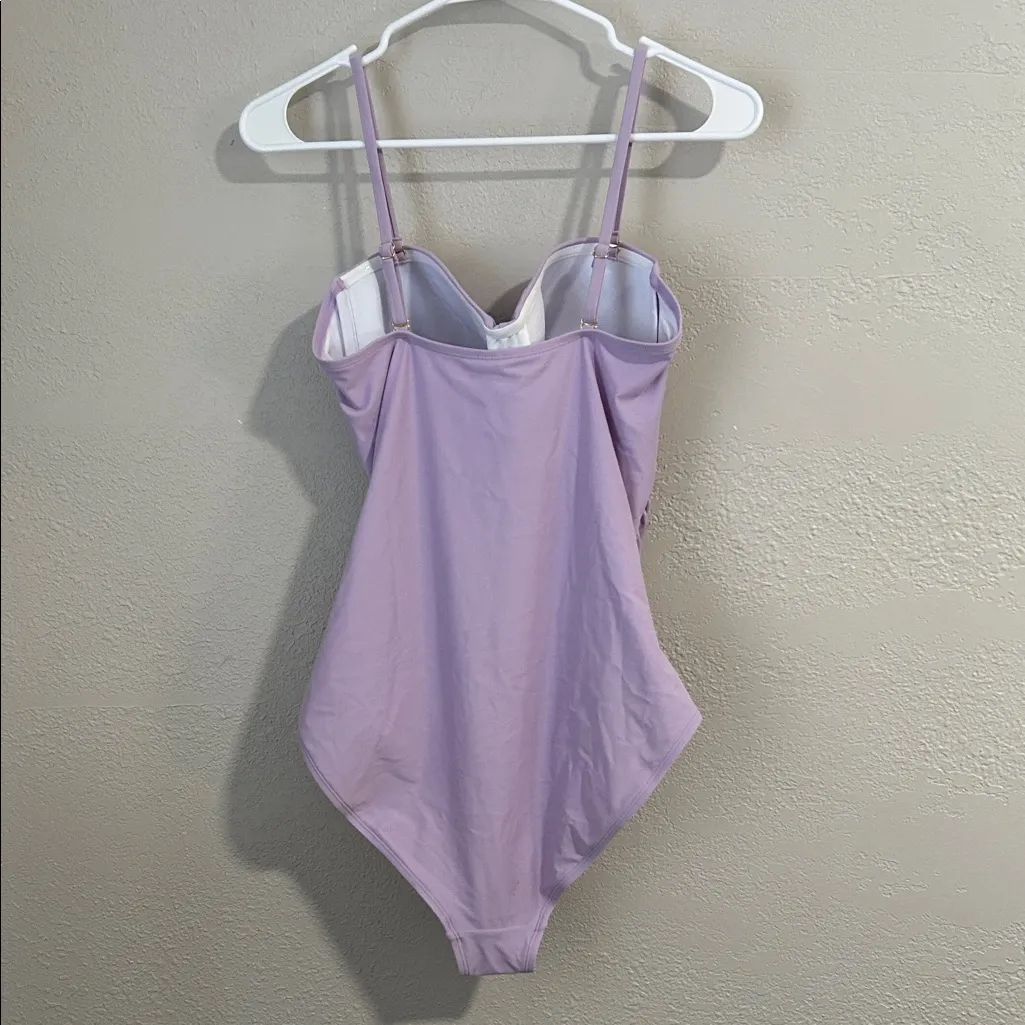 Ocean Blues Size L Bandeau One Piece Swimsuit Molded Cups Shirring Tummy Control Purple Size L - Image 4