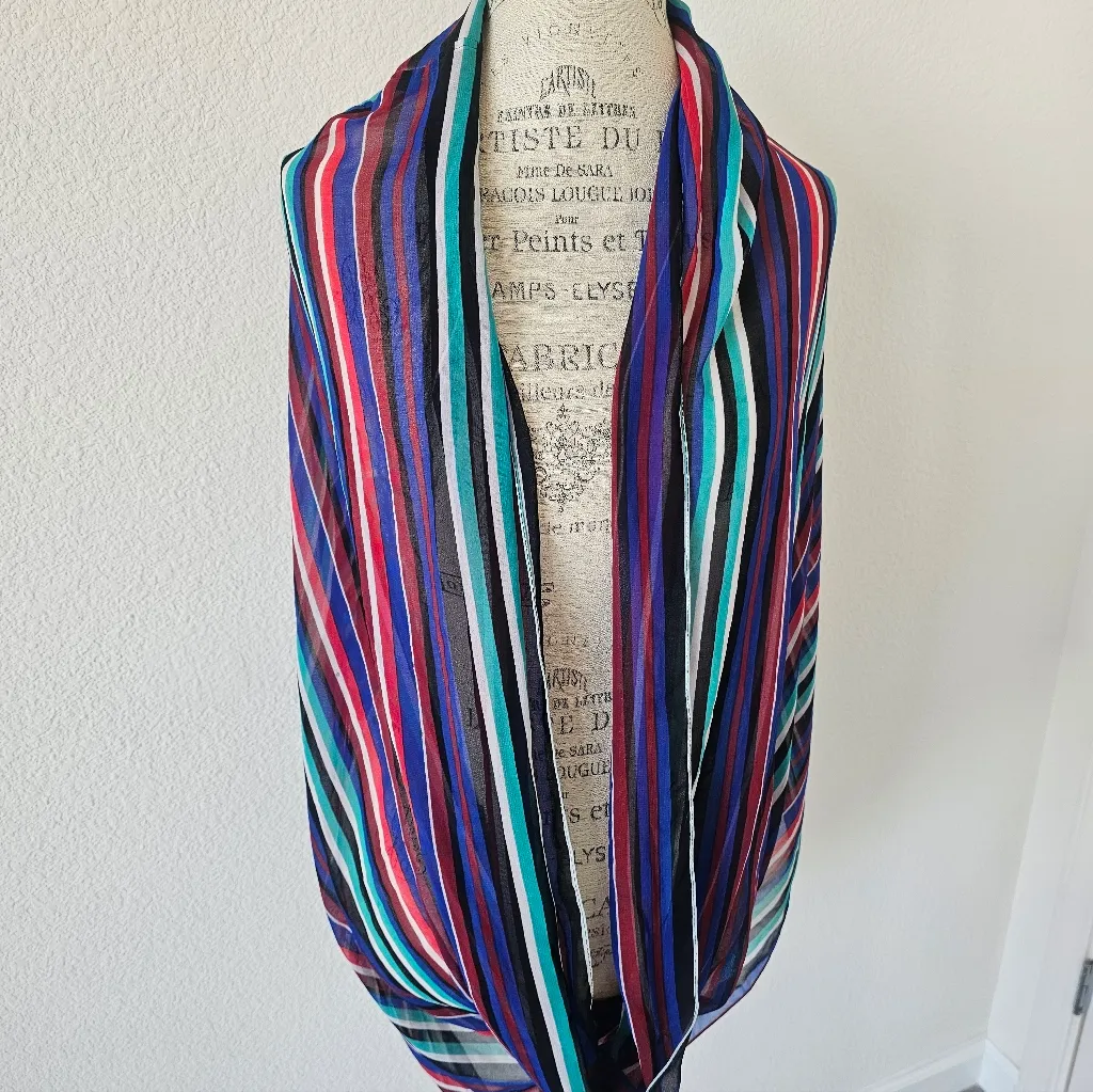 Calvin Klein Infinity Scarf Wrap Cover Up Multi Color Stripes Sheer - Image 4