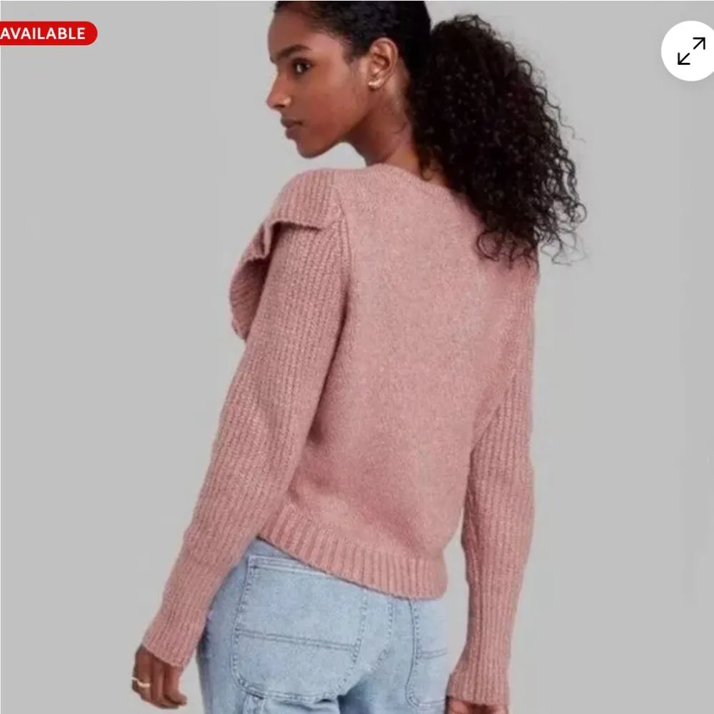 Wild Fable Pink Ruffle Sweater Grannycore Feminine Girly SZ M Office Spring - Image 2