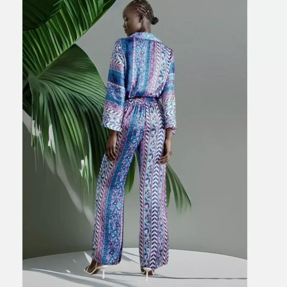 NWT ZARA Women Elastic Waist Hi-Rise Wide-Leg Satin Palazzo Pants - Image 2