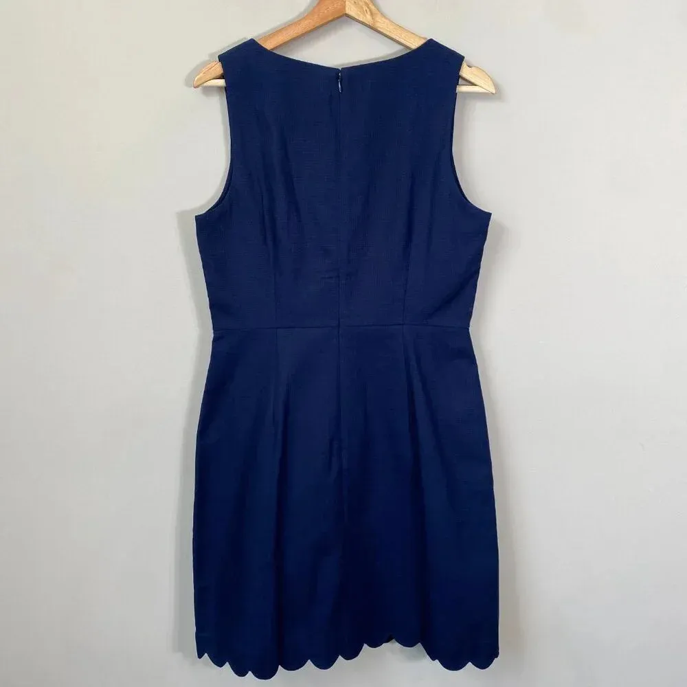 NWT J.Crew Sleeveless Basketweave Scallop-Edge Sheath Dress Women’s 8 Navy Blue - Image 7