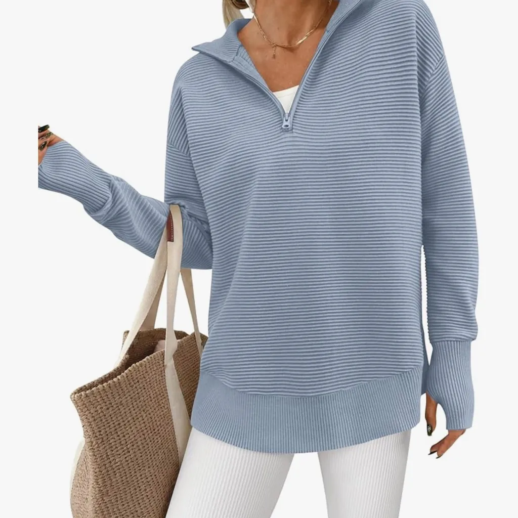 Prettygarden zip pullover ribbed sweater with thumb holes - Image 5