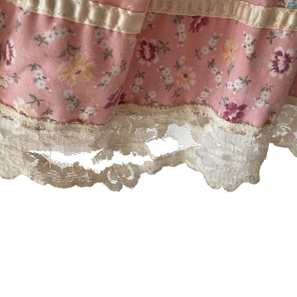 Vintage Handmade Peachy Pink Floral Tiered Prairie Skirt size small Flawed - Image 4