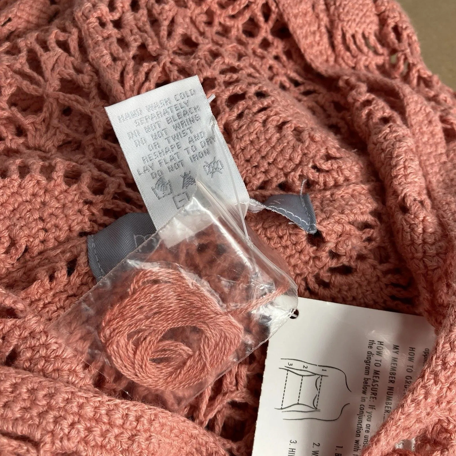 Crochet Open Knit Cardigan M Linen Hooded Zip Front Rose Pink Cottagecore Boho Size M - Image 8