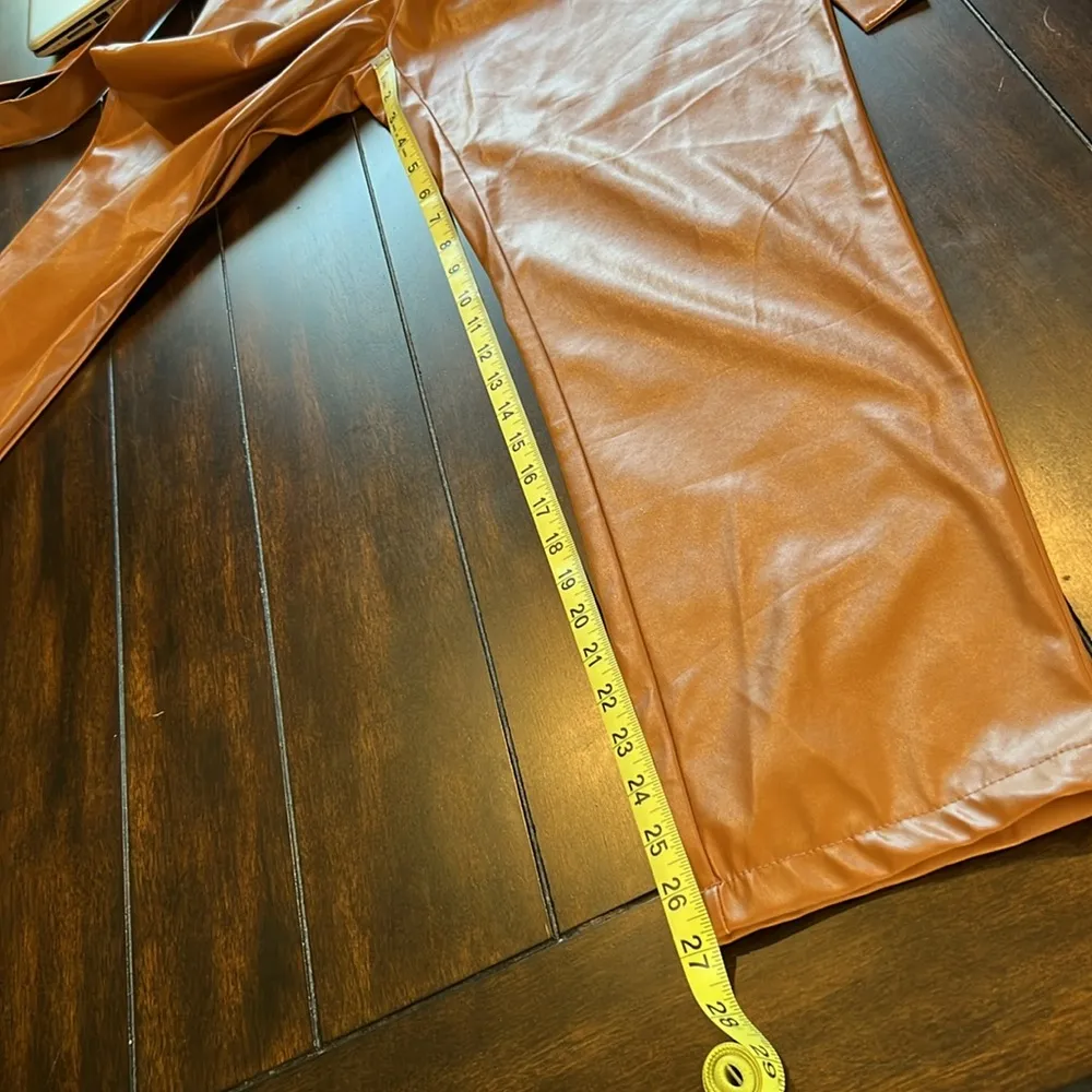 SHEIN High Waist Paper Bag Waist Brown Belted Faux Leather Pants Size Large - Image 12
