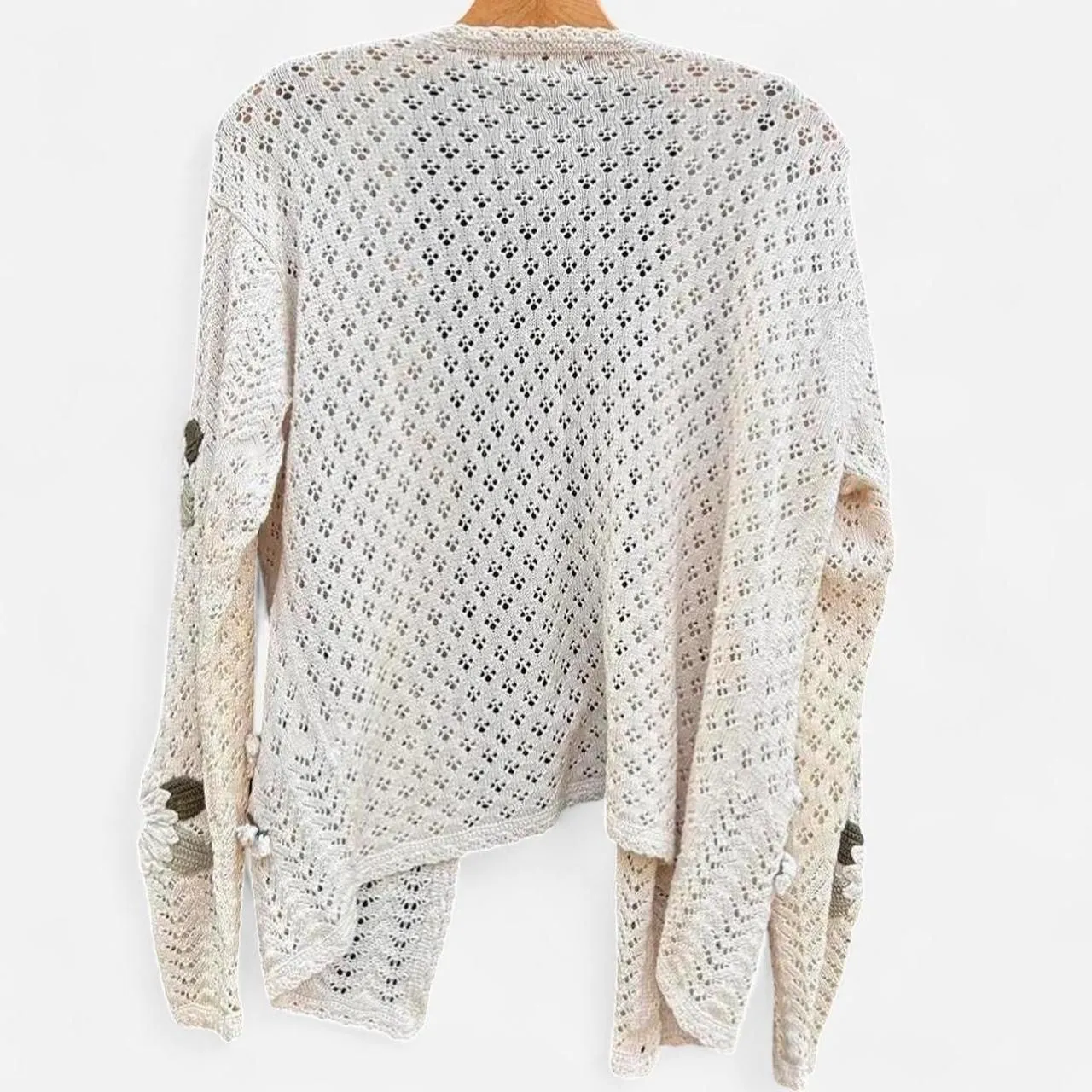 Cottage core vintage daisy flower child cream crotchet knit 3d daisy cardigan S White - Image 4