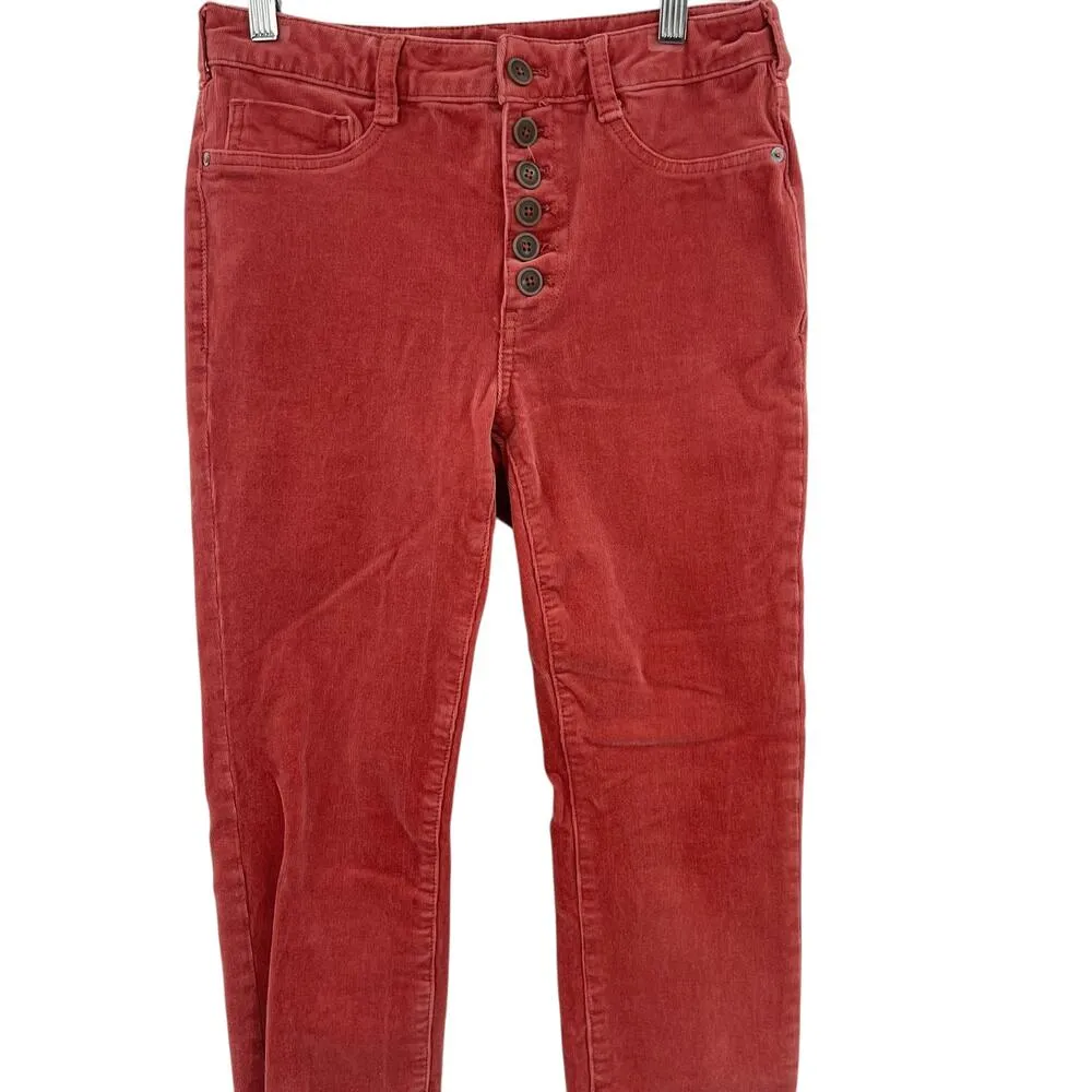 Anthropologie Pilcro Corduroy‎ Pants High-Rise Skinny Button Rose Pink Size 28 - Image 5