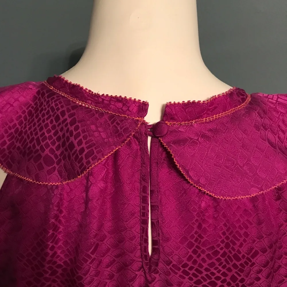 Rebecca Taylor Raspberry Silk Ruffle Front Top - Image 5