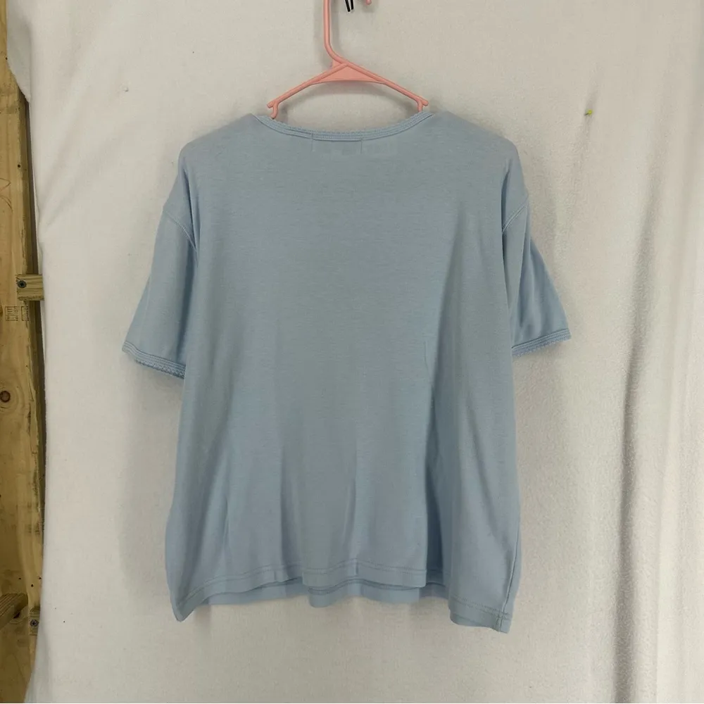 Baxter & Wells Embroidered Flower Short Sleeve T Shirt Womens Large Blue - Image 9