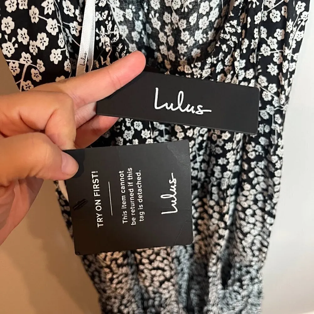 NWT Lulu's Kind Heart Black Floral Print Tiered Lace-Up Midi Dress - Image 5