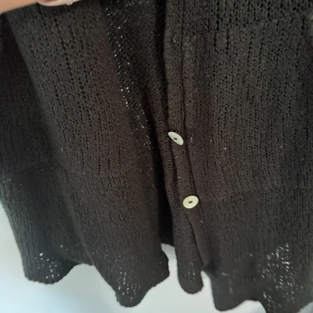 Wooden Ships Black Knit Cardigan Sweater Size Small Medium Mohair Wool Blend - Image 4