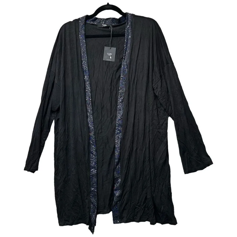 NWT COIN 1804 Plus 3XL Black Sequin Trim Open Front Tunic Cardigan Sweater Size undefined - Image 1