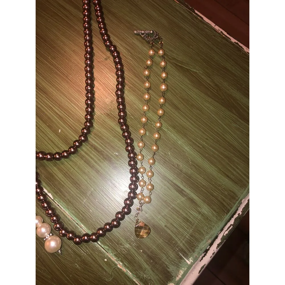 Bundle of Pearl Beaded Jewelry White Pearls, Brown Pearls, Glass Pearls, Beads - Image 9