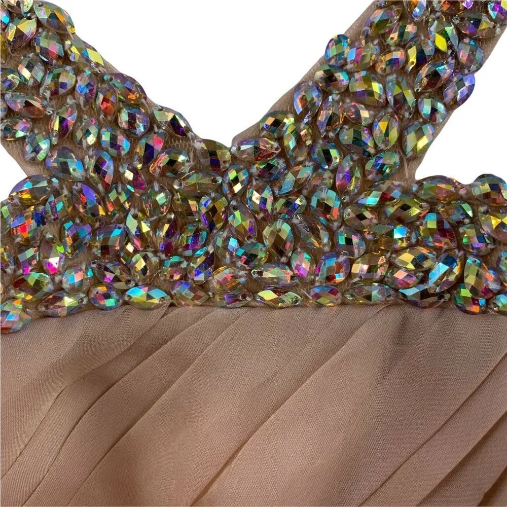 NWT $399 La Femme Nude Chiffon Jeweled Evening Gown Size 12 Formal Prom Halter - Image 3