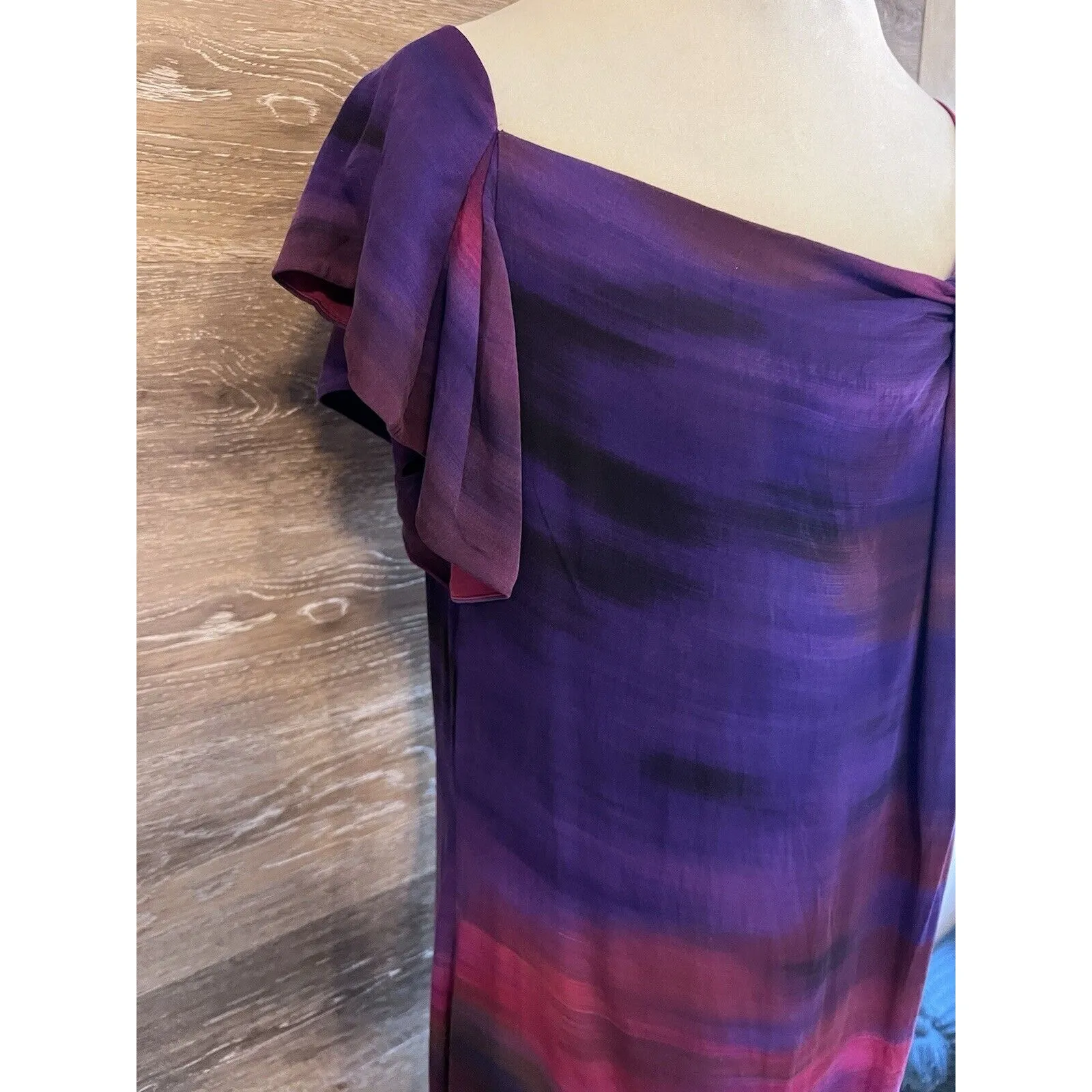 Diane Von Furstenberg Silk Spandex Dress Sz 8 Red Pink Purple Artsy Cocktail - Image 3