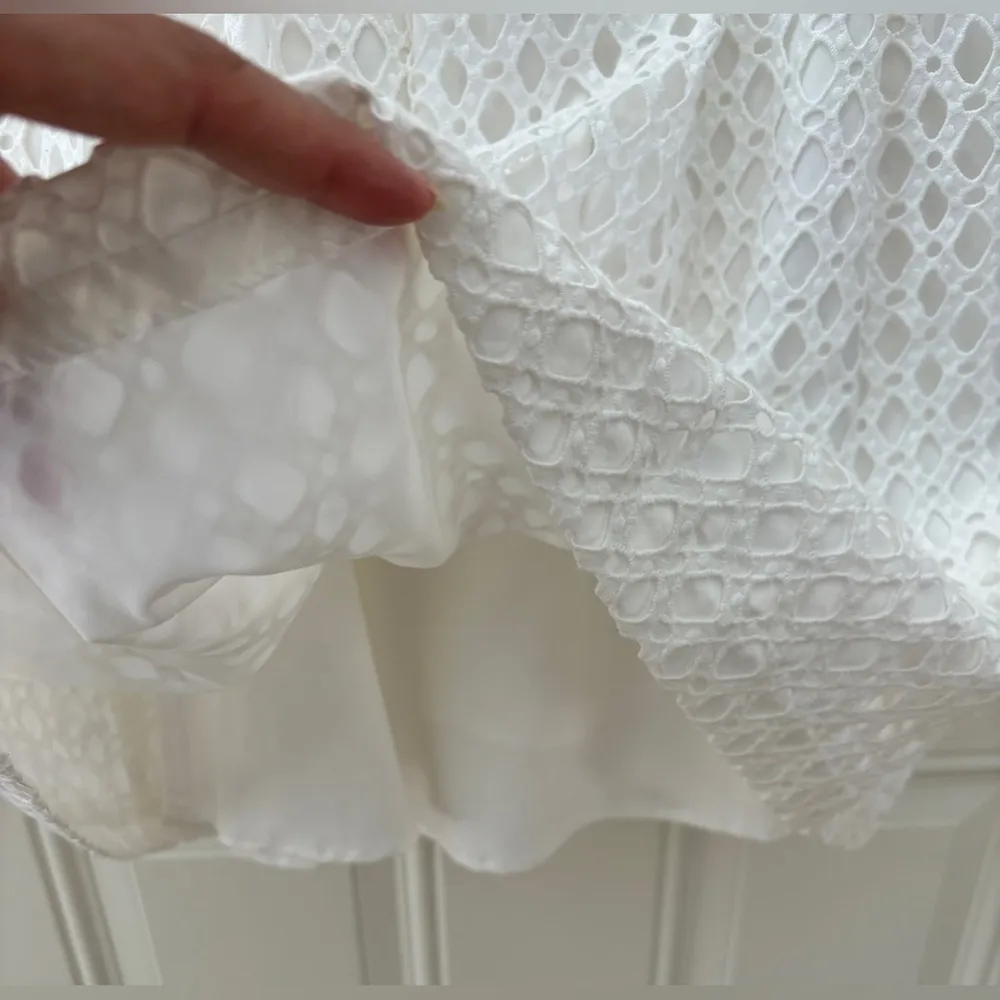 WHBM Dress Women's 6 White Solid 100% Cotton Crochet Pockets Fit Flare Pockets - Image 5