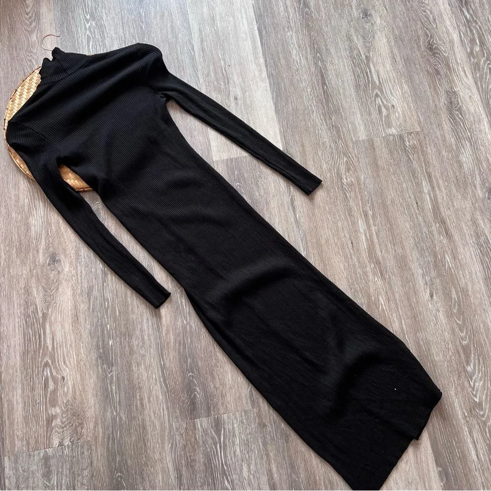 The range black ribbed knit cowl neck midi dress w/ high slit Women’s Size xs‎ - Image 8