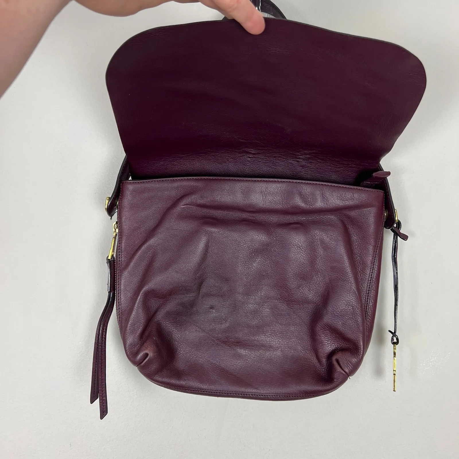 FOSSIL Maya Shoulder Bag Burgandy Leather Flap Exterior Pockets Solid‎ Casual - Image 5