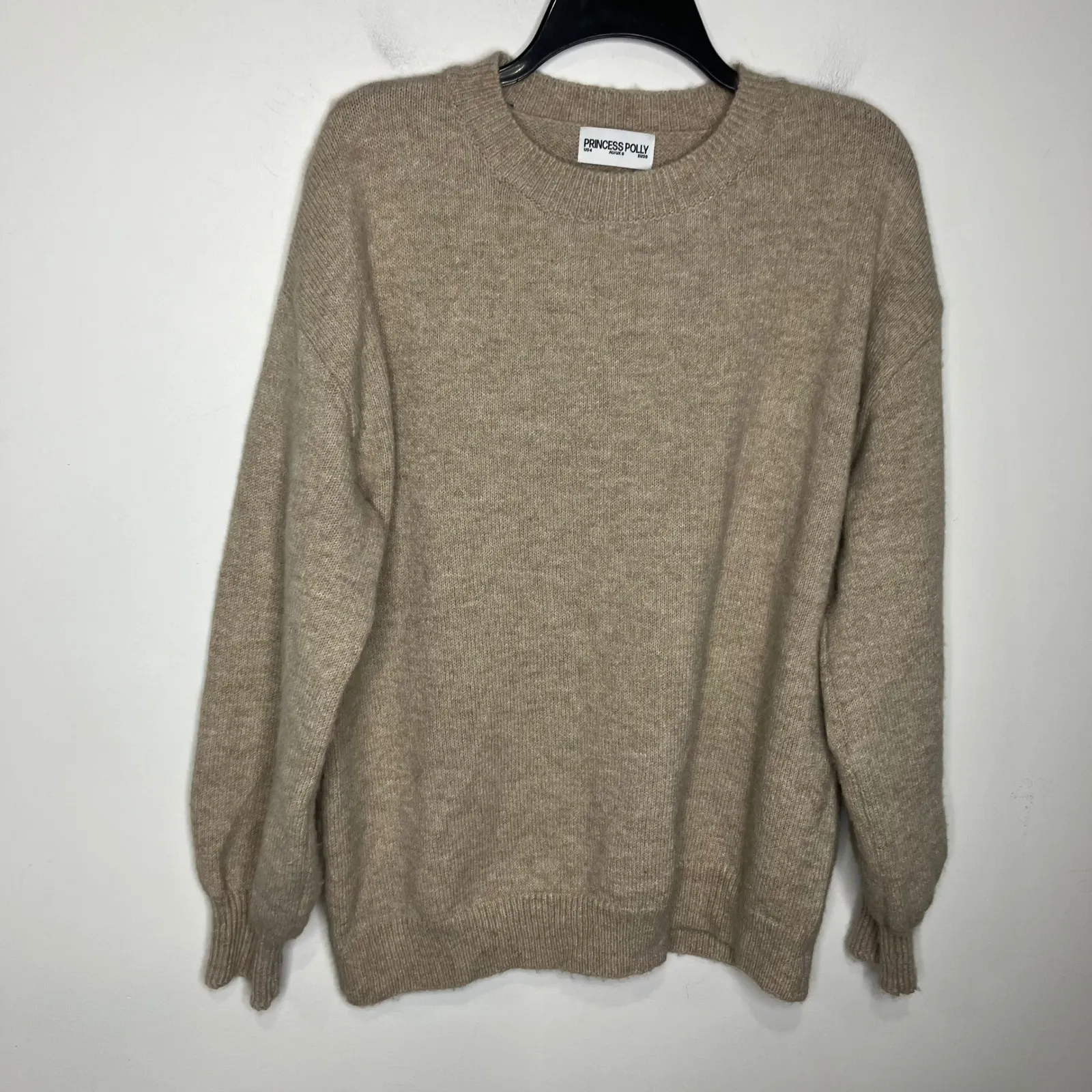 Princess Polly tan crewneck sweater balloon sleeves women's size 4 oversized - Image 2