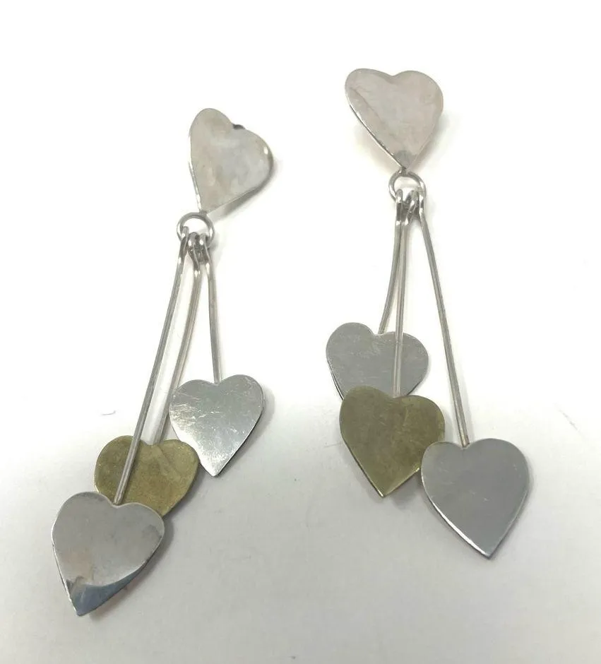 Sterling silver triple heart dangle post earrings, vintage - Image 6