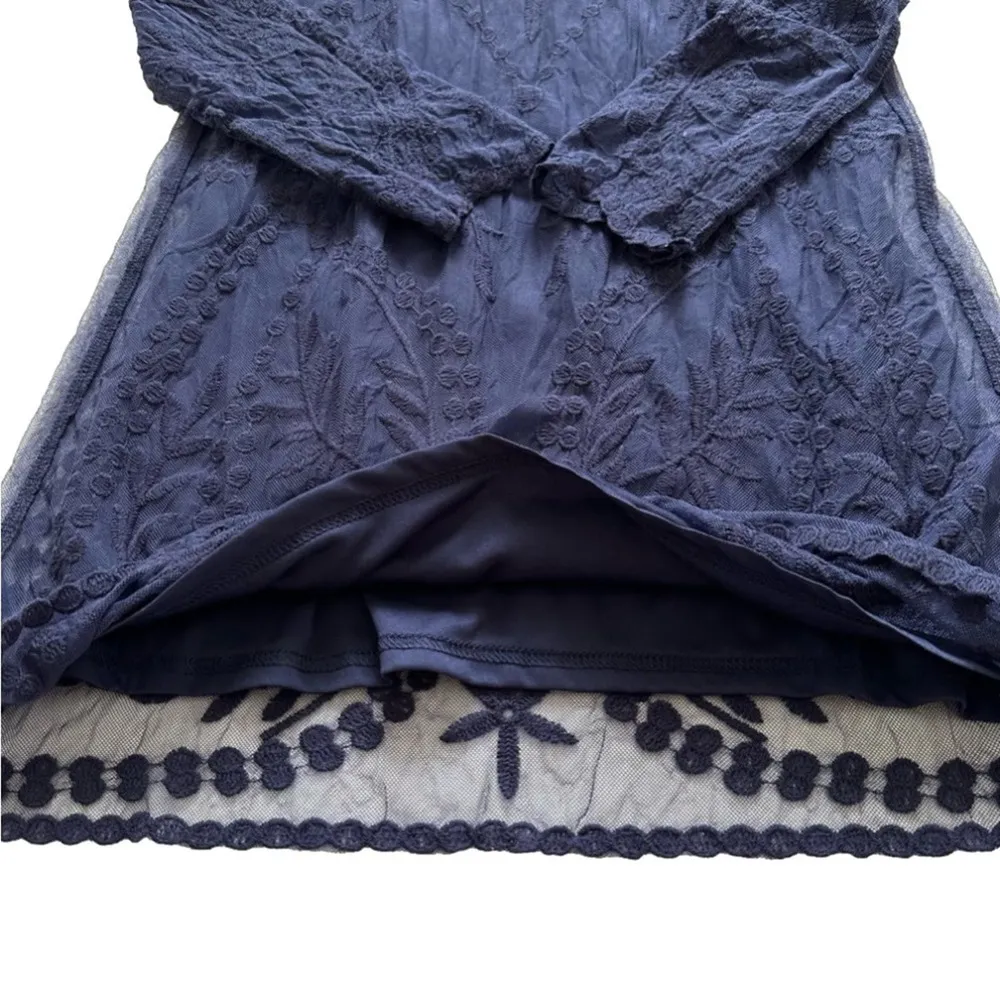 Divided Dress Navy Blue Lace Illusion Long Sleeve Mini Dress Size 4 NEW - Image 9