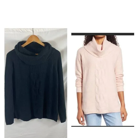 Caslon Center Cable Cowl Neck Cotton Blend Sweater size small - Image 2