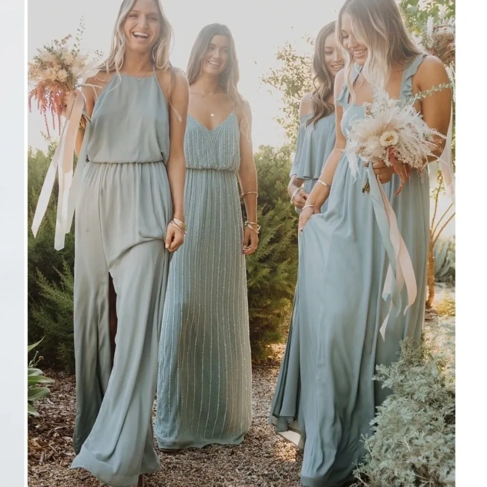 Show Me Your Mumu Bridesmaid Heather Halter Dress in Silver Sage Crisp Size XXL - Image 4