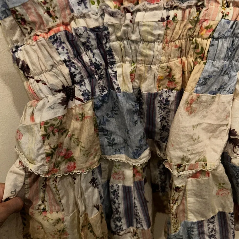 Loveshackfancy Pink and Floral Cotton Patchwork Natasha Ruffle Mini Dress medium - Image 5