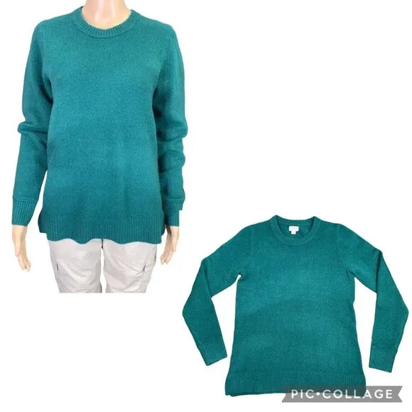 J Crew Womens Sweater Wool Blend Pullover Tunic Long Sleeves Forest Green Small - Image 2