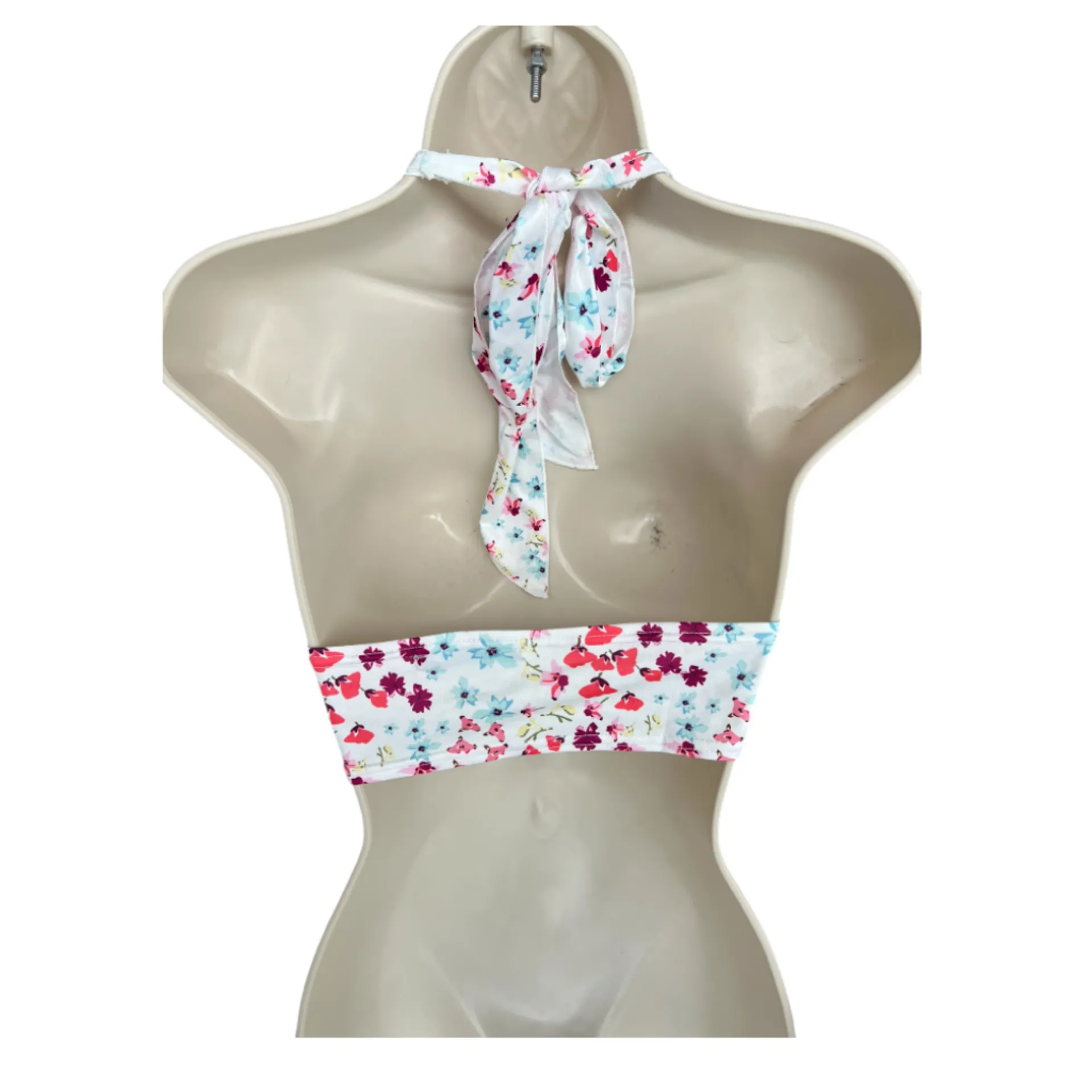 Double Crazy Halter‎ Top Festival Boho Floral Print Crop Halter Top Size Large White - Image 2