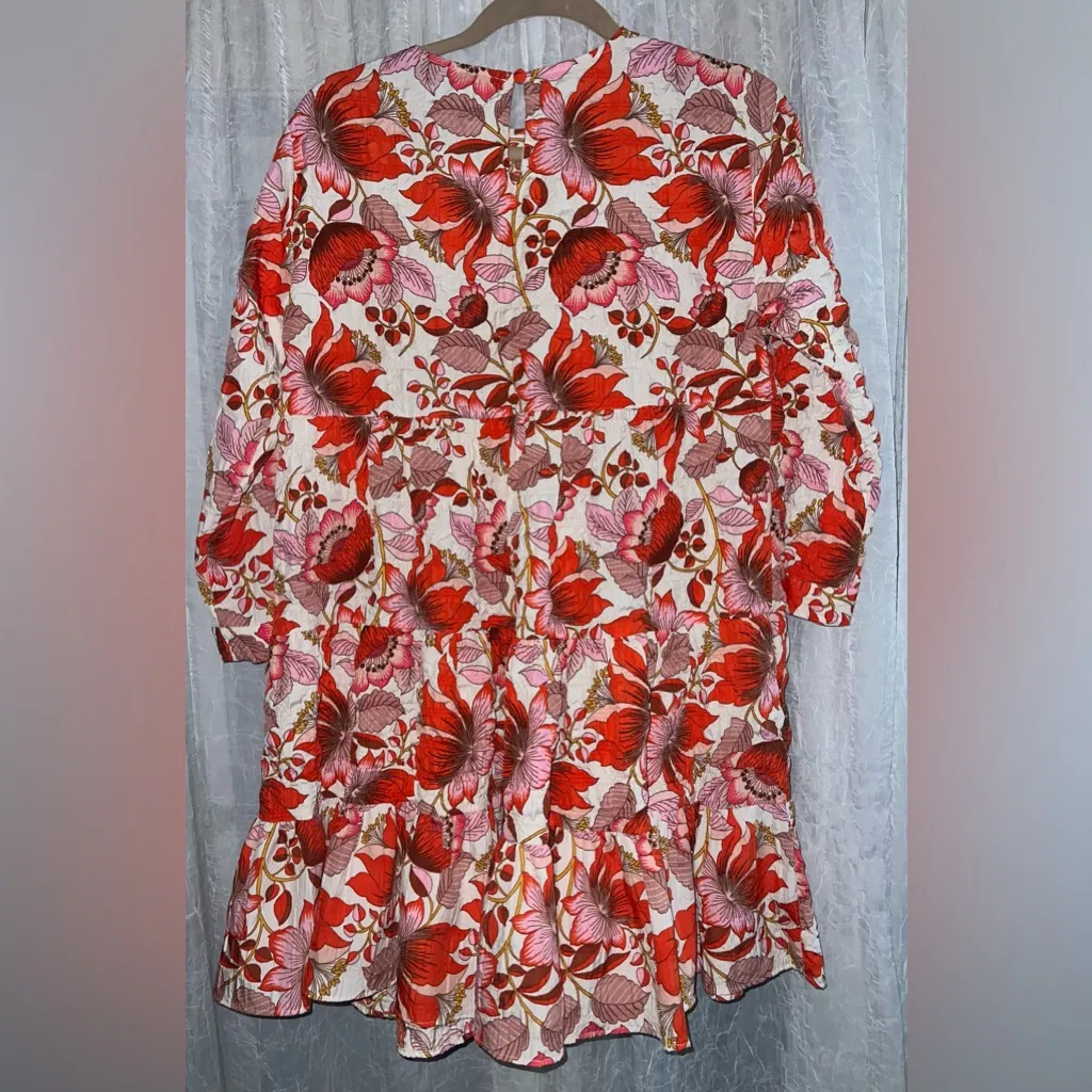 Zara Sharon Floral Tiered Mini Dress Pink Red Size Medium Flowy Romantic - Image 7