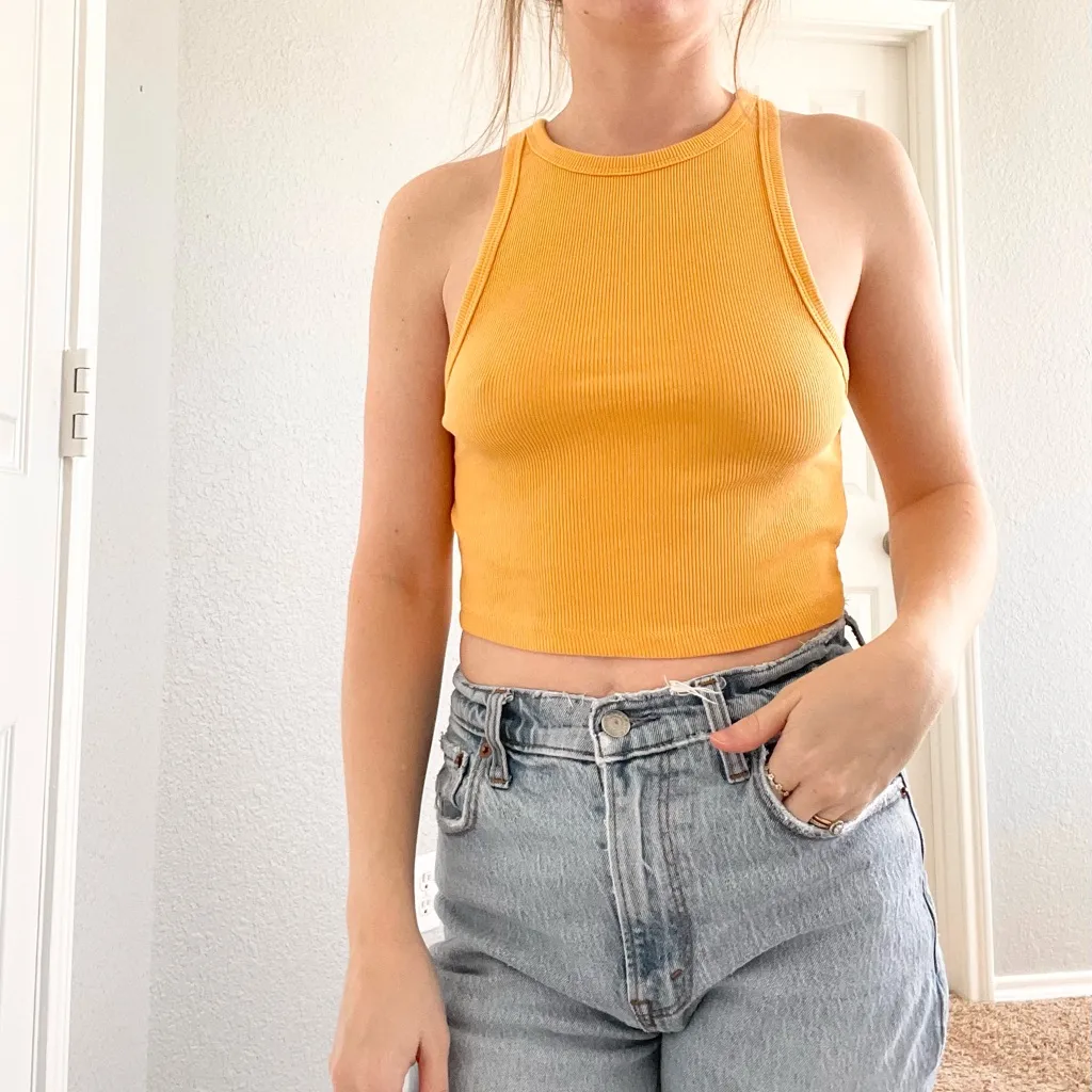 Zara Yellow Ribbed Racer Back Crop Top - Image 5
