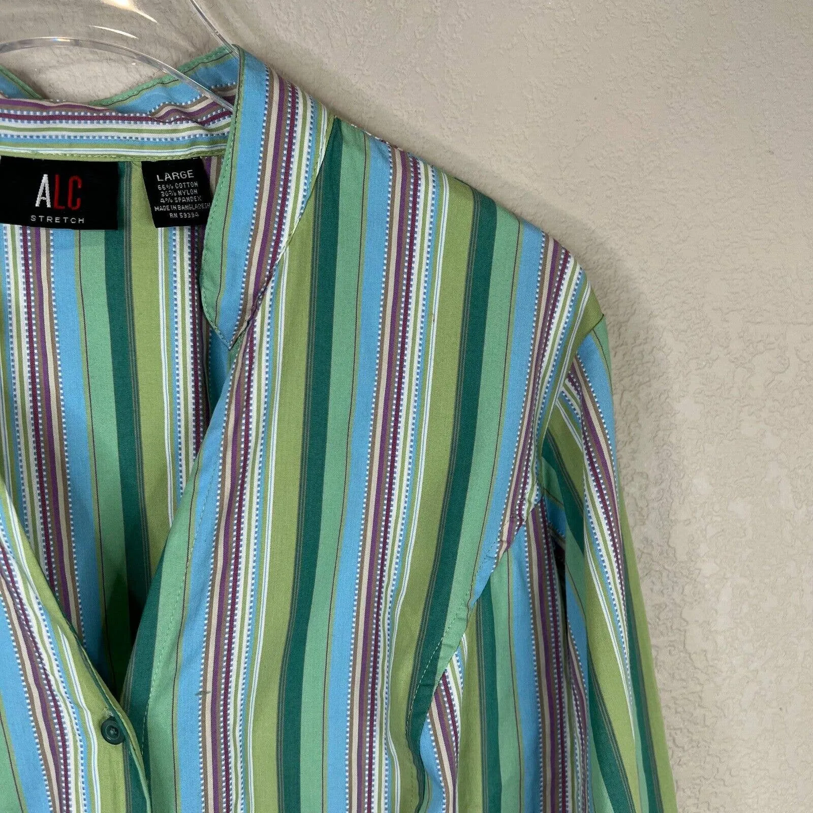 ALC Women's Striped Button Front‎ Blouse Top Stretch Long Sleeve Multicolor SZ L - Image 4